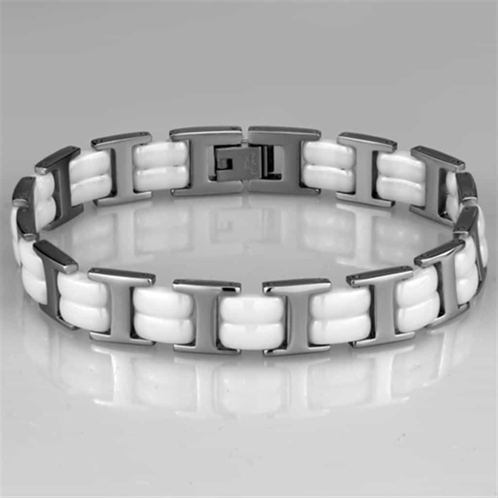 Sterling SilverWhite Ceramic Silver Rectangle Link Bracelet view 2