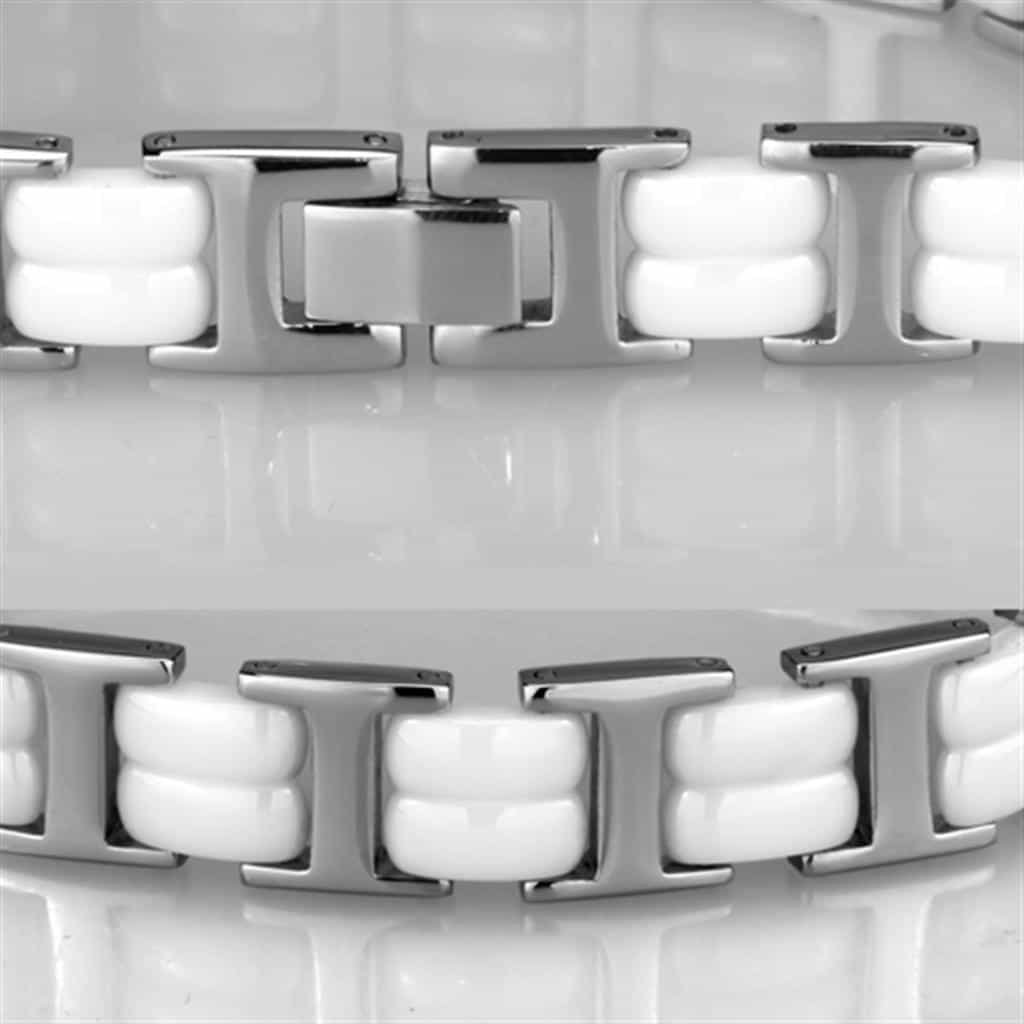 Sterling SilverWhite Ceramic Silver Rectangle Link Bracelet view 3