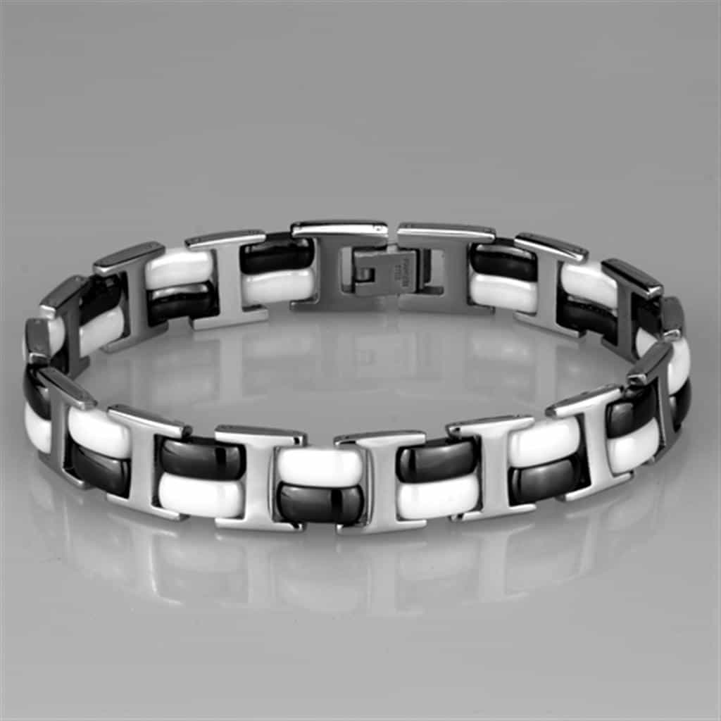 Sterling Silver Black Ceramic Silver H-Link Bracelet view 2
