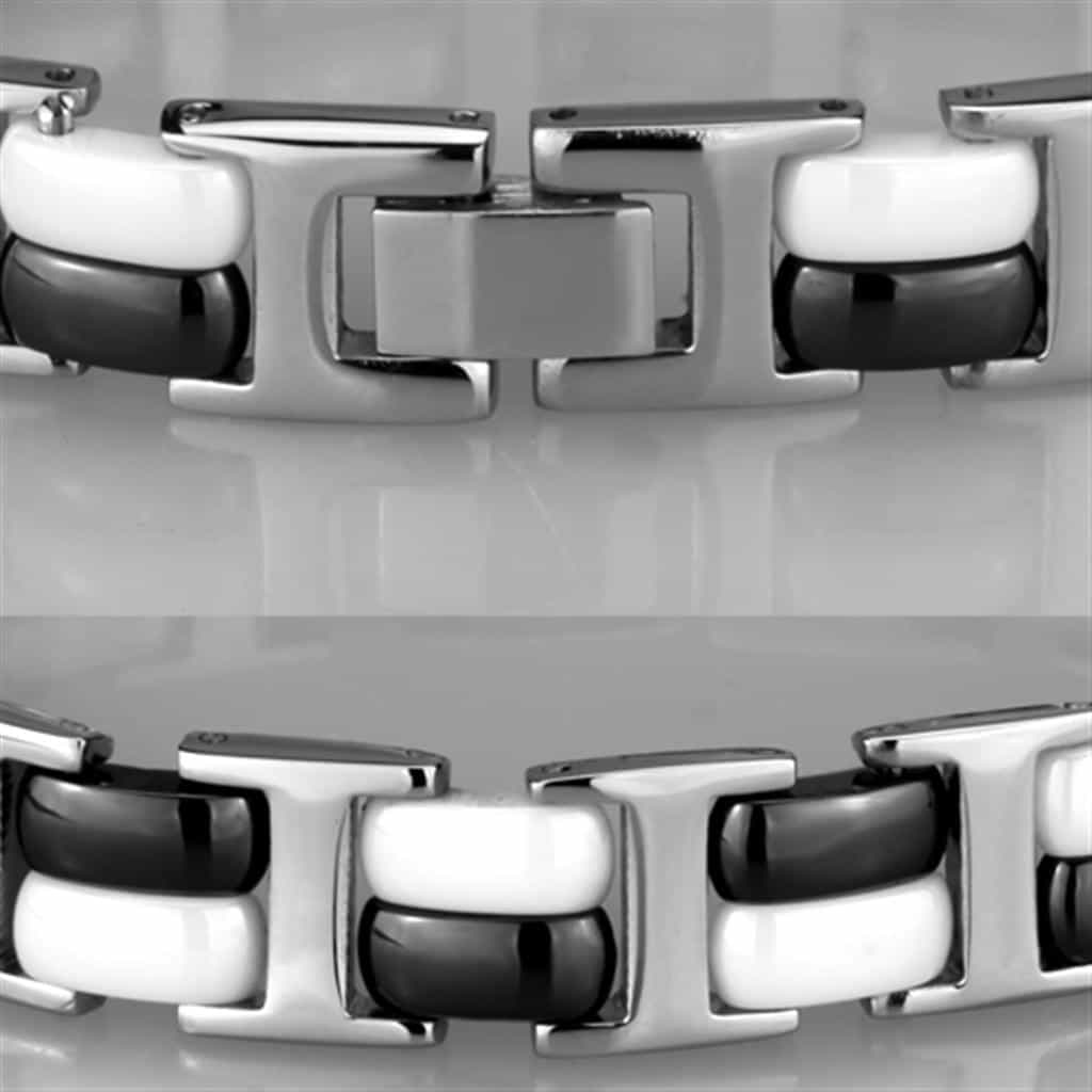 Sterling Silver Black Ceramic Silver H-Link Bracelet view 3