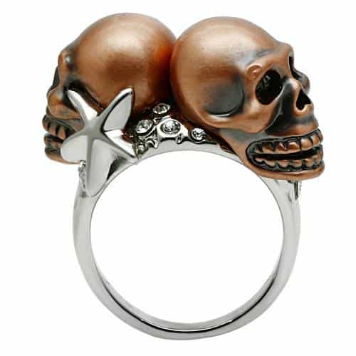 Brass Rose Gold Double Skull Star Ring | The Stainless Jewelry view 8