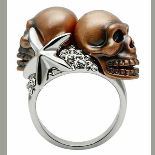 Brass Rose Gold Double Skull Star Ring | The Stainless Jewelry view 4