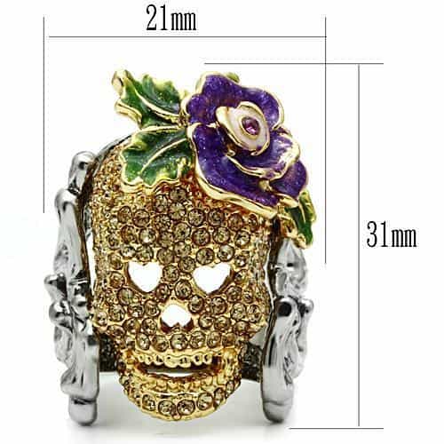 Brass Gold Skull Purple Rose CZ Ring | The Stainless Jewelry view 8