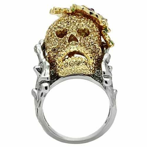 Brass Gold Skull Purple Rose CZ Ring | The Stainless Jewelry view 9