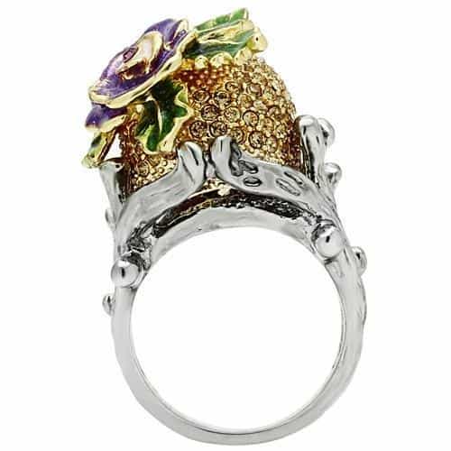 Brass Gold Skull Purple Rose CZ Ring | The Stainless Jewelry view 10