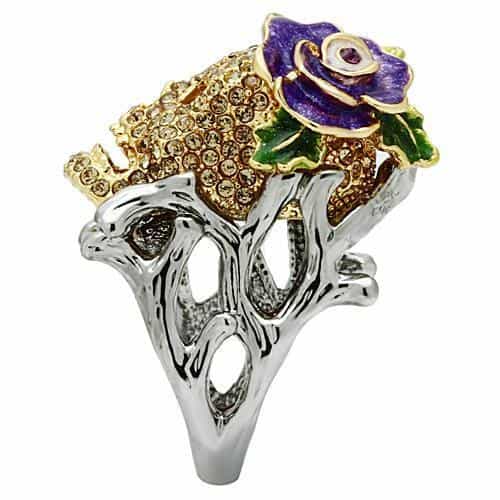 Brass Gold Skull Purple Rose CZ Ring | The Stainless Jewelry view 12