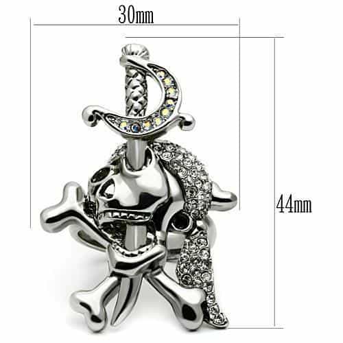 Brass Silver Skull Crossbones CZ Ring | The Stainless Jewelry view 2