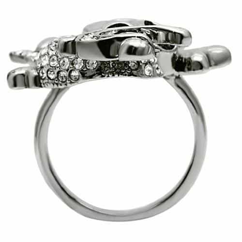 Brass Silver Skull Crossbones CZ Ring | The Stainless Jewelry view 9