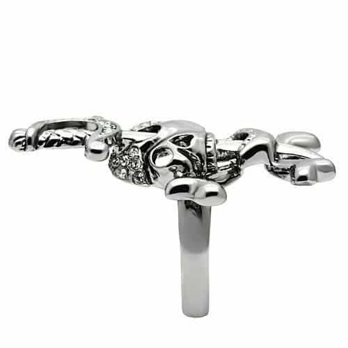 Brass Silver Skull Crossbones CZ Ring | The Stainless Jewelry view 12