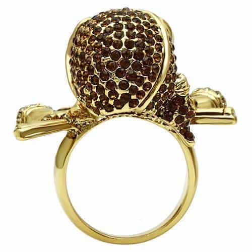Brass Gold Pirate Skull Crossbones CZ Ring view 4