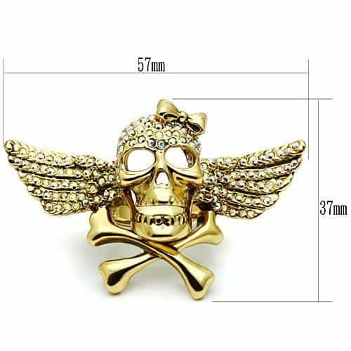 Brass Gold Skull Angel Wings CZ Ring | The Stainless Jewelry view 7