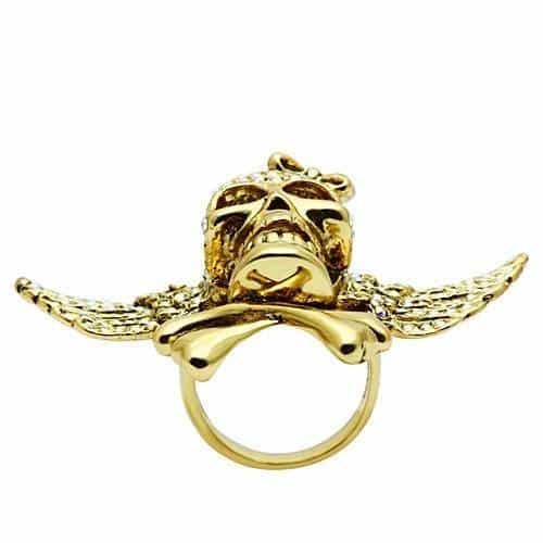 Brass Gold Skull Angel Wings CZ Ring | The Stainless Jewelry view 8