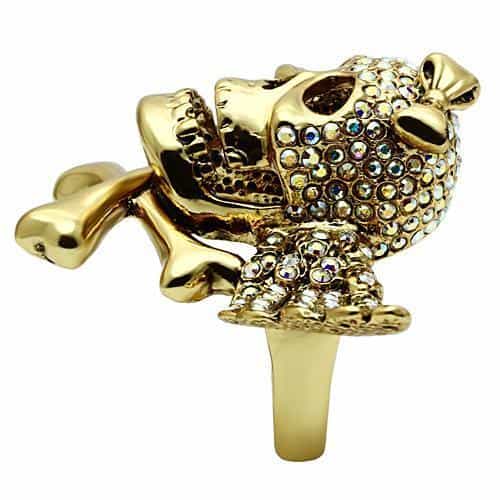Brass Gold Skull Angel Wings CZ Ring | The Stainless Jewelry view 10