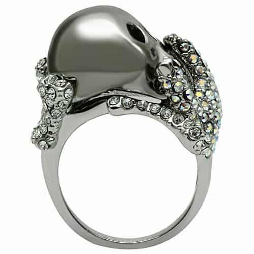 Brass Silver CZ Pavé Skull Hand Ring | The Stainless Jewelry view 10