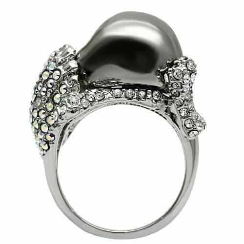 Brass Silver CZ Pavé Skull Hand Ring | The Stainless Jewelry view 3