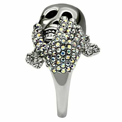 Brass Silver CZ Pavé Skull Hand Ring | The Stainless Jewelry view 11