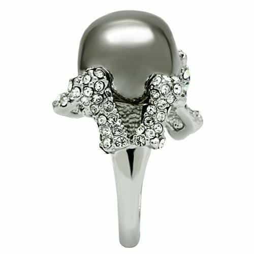 Brass Silver CZ Pavé Skull Hand Ring | The Stainless Jewelry view 12