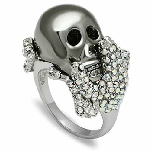 Brass Silver CZ Pavé Skull Hand Ring | The Stainless Jewelry view 1
