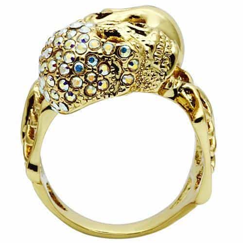 Brass Gold Filigree Skull CZ Ring | The Stainless Jewelry view 3