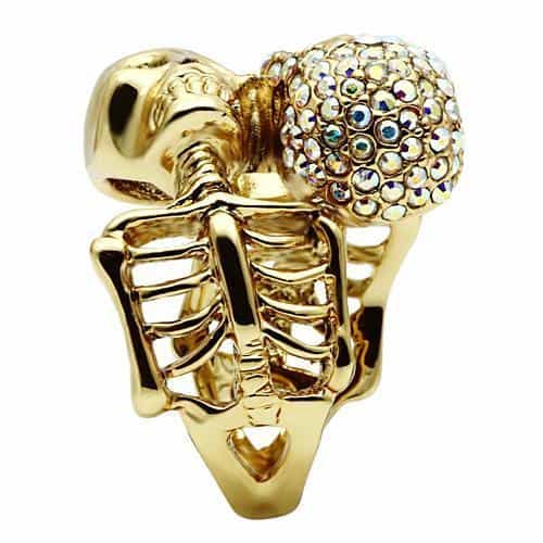 Brass Gold Filigree Skull CZ Ring | The Stainless Jewelry view 4
