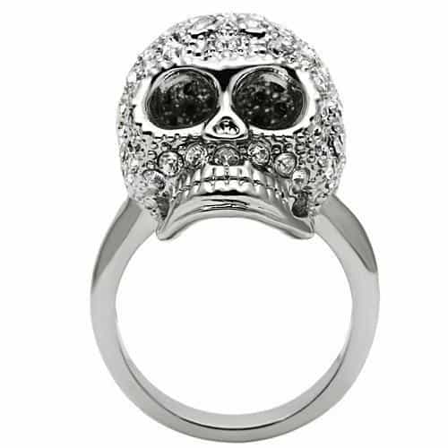 Brass Silver CZ Pavé Dome Skull Ring | The Stainless Jewelry view 8