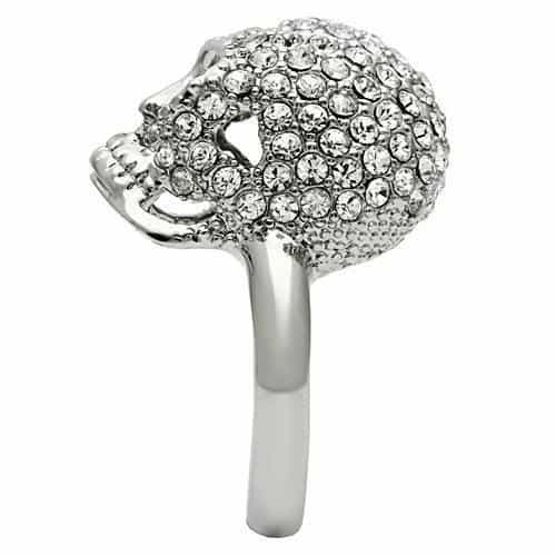Brass Silver CZ Pavé Dome Skull Ring | The Stainless Jewelry view 5