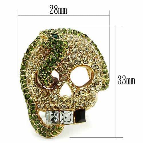 Brass Gold Green CZ Skull Ring | The Stainless Jewelry view 8