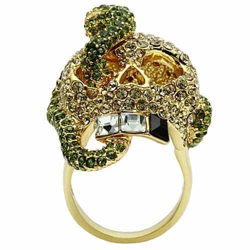 Brass Gold Green CZ Skull Ring | The Stainless Jewelry view 9