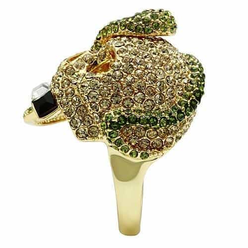 Brass Gold Green CZ Skull Ring | The Stainless Jewelry view 12