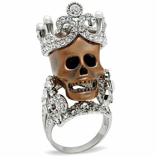 Brass Rose Gold Crowned Skull CZ Ring | The Stainless Jewelry view 1