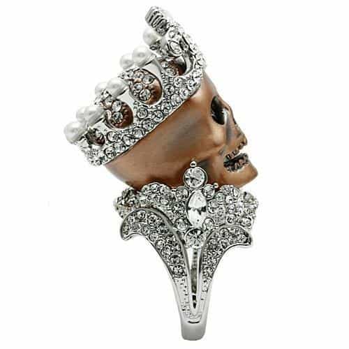 Brass Rose Gold Crowned Skull CZ Ring | The Stainless Jewelry view 10