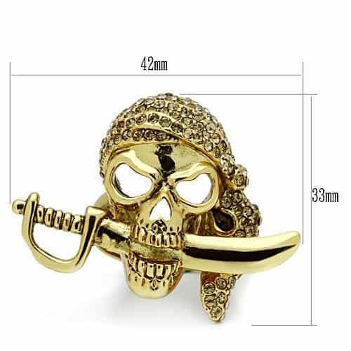 Brass Gold Pirate Skull Sword CZ Ring | The Stainless Jewelry view 8