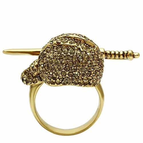 Brass Gold Pirate Skull Sword CZ Ring | The Stainless Jewelry view 4