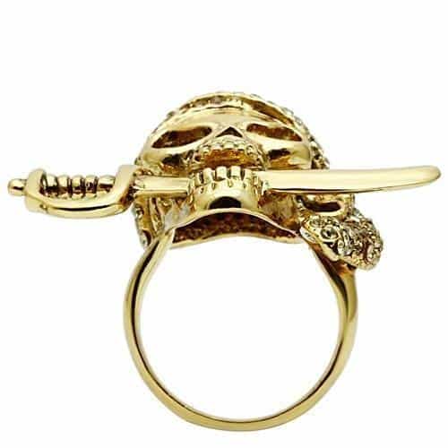 Brass Gold Pirate Skull Sword CZ Ring | The Stainless Jewelry view 3