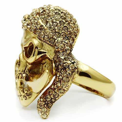 Brass Gold Pirate Skull Sword CZ Ring | The Stainless Jewelry view 6