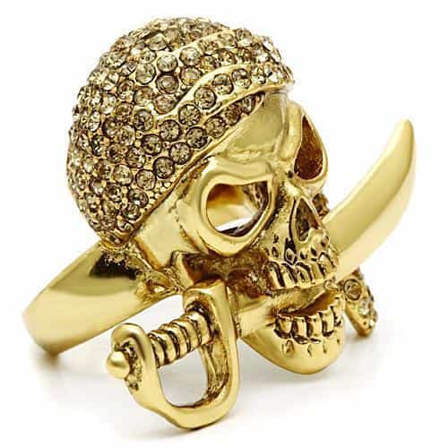 Brass Gold Pirate Skull Sword CZ Ring | The Stainless Jewelry view 5