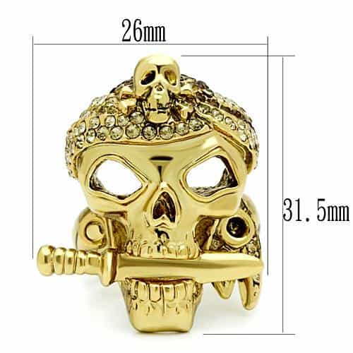 Brass Gold Pirate Skull Dagger CZ Ring | The Stainless Jewelry view 2