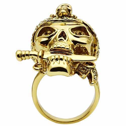 Brass Gold Pirate Skull Dagger CZ Ring | The Stainless Jewelry view 3