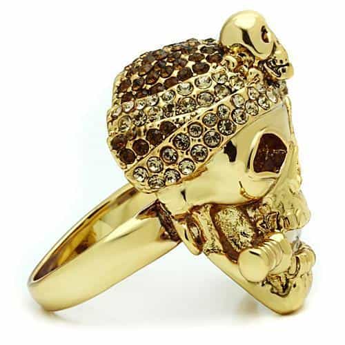 Brass Gold Pirate Skull Dagger CZ Ring | The Stainless Jewelry view 5