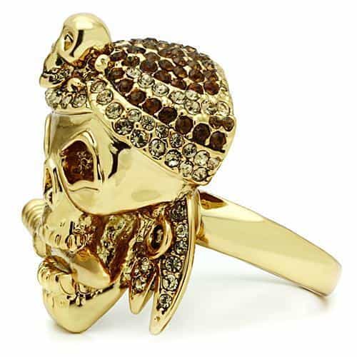 Brass Gold Pirate Skull Dagger CZ Ring | The Stainless Jewelry view 6