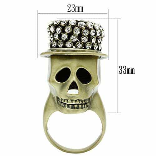 Brass Bronze Skull Top Hat CZ Ring | The Stainless Jewelry view 7