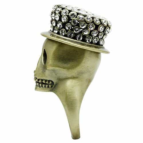 Brass Bronze Skull Top Hat CZ Ring | The Stainless Jewelry view 10