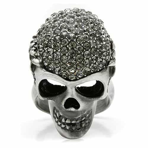 Brass Silver CZ Skull Crown Ring | The Stainless Jewelry view 2