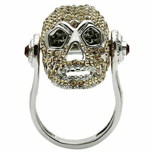 Brass Gold Champagne CZ Skull Ring | The Stainless Jewelry view 7