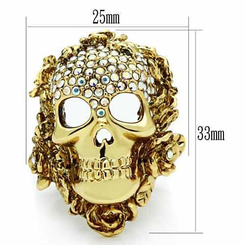 Brass Gold Baroque CZ Skull Ring | The Stainless Jewelry view 2