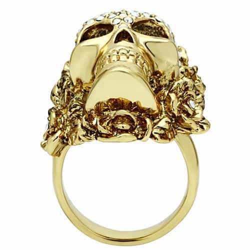 Brass Gold Baroque CZ Skull Ring | The Stainless Jewelry view 3