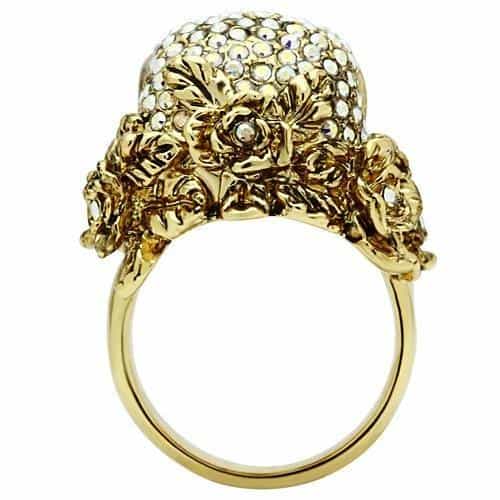 Brass Gold Baroque CZ Skull Ring | The Stainless Jewelry view 4