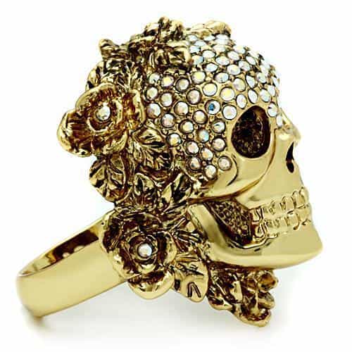 Brass Gold Baroque CZ Skull Ring | The Stainless Jewelry view 5