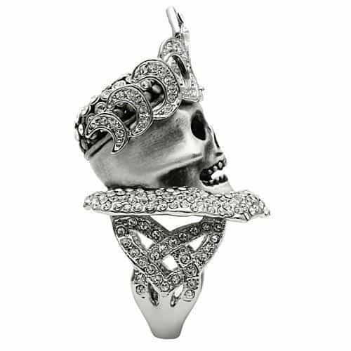 Brass Silver Skull King Crown CZ Ring | The Stainless Jewelry view 5