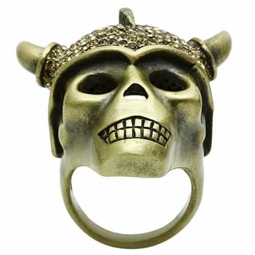Brass Bronze Viking Skull Horns CZ Ring | The Stainless Jewelry view 8